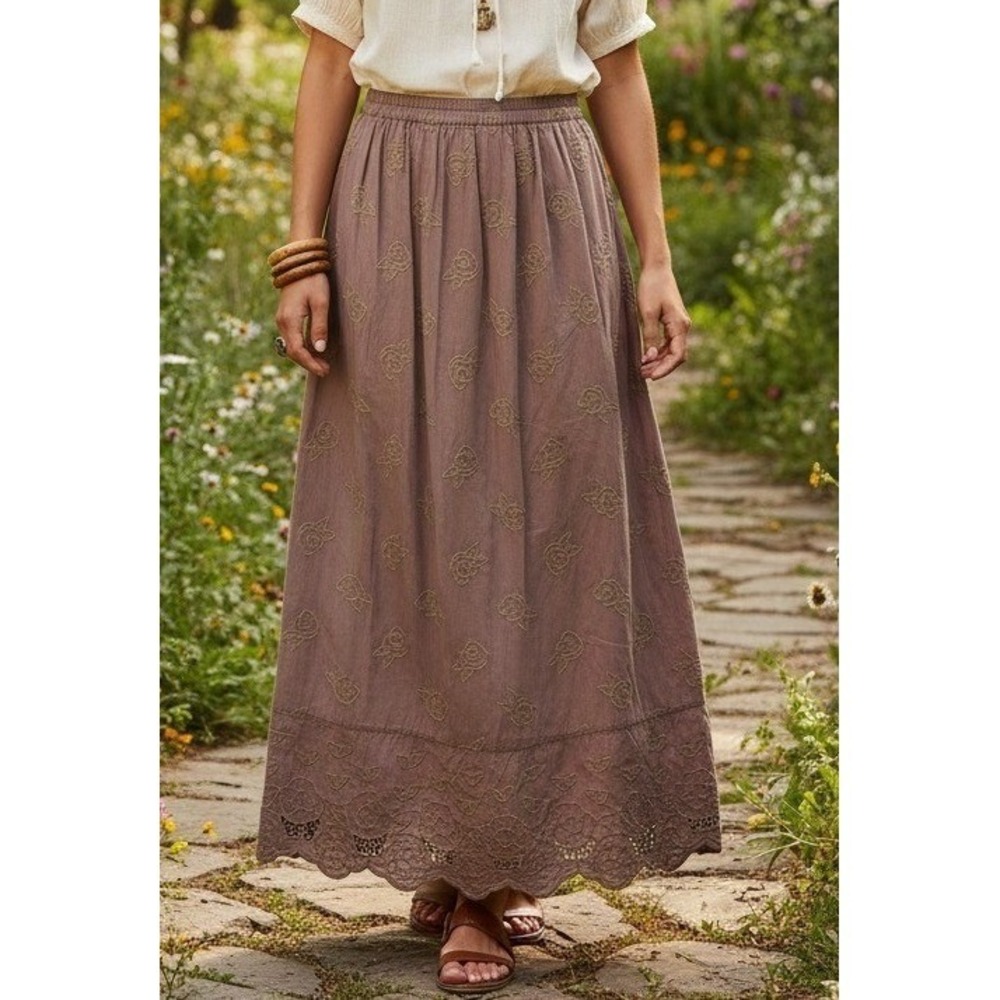 Red's Threads Maxi Skirt Womens Sz S Floral Embroidered Handmade Boho Cottage